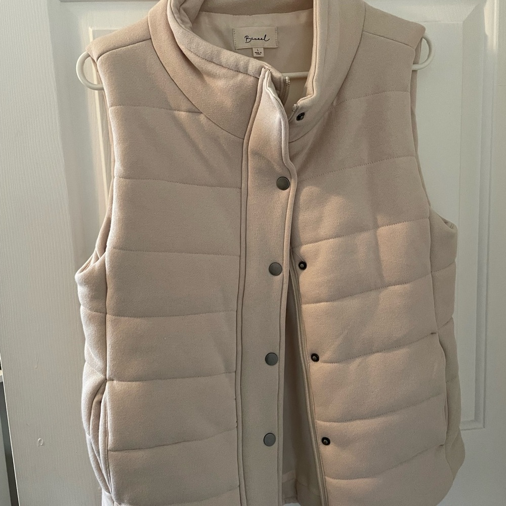 Tan Quilted Puffer Vest with High Collar